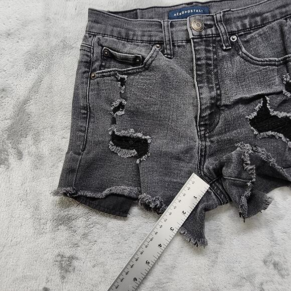 Aeropostale Shorts Womens 00 Faded Black Aero Cheeky Short Ripped Distressed - Picture 10 of 12